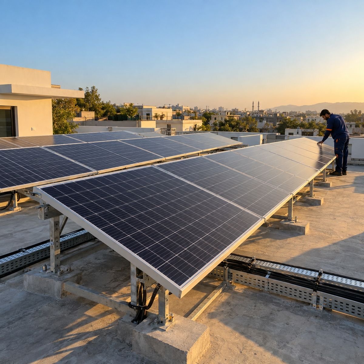 Rooftop solar panel installation on a home by All In One Electrocare